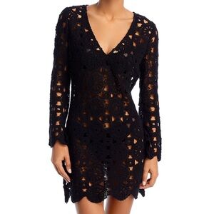 Aqua Black Crochet Long Sleeve Dress